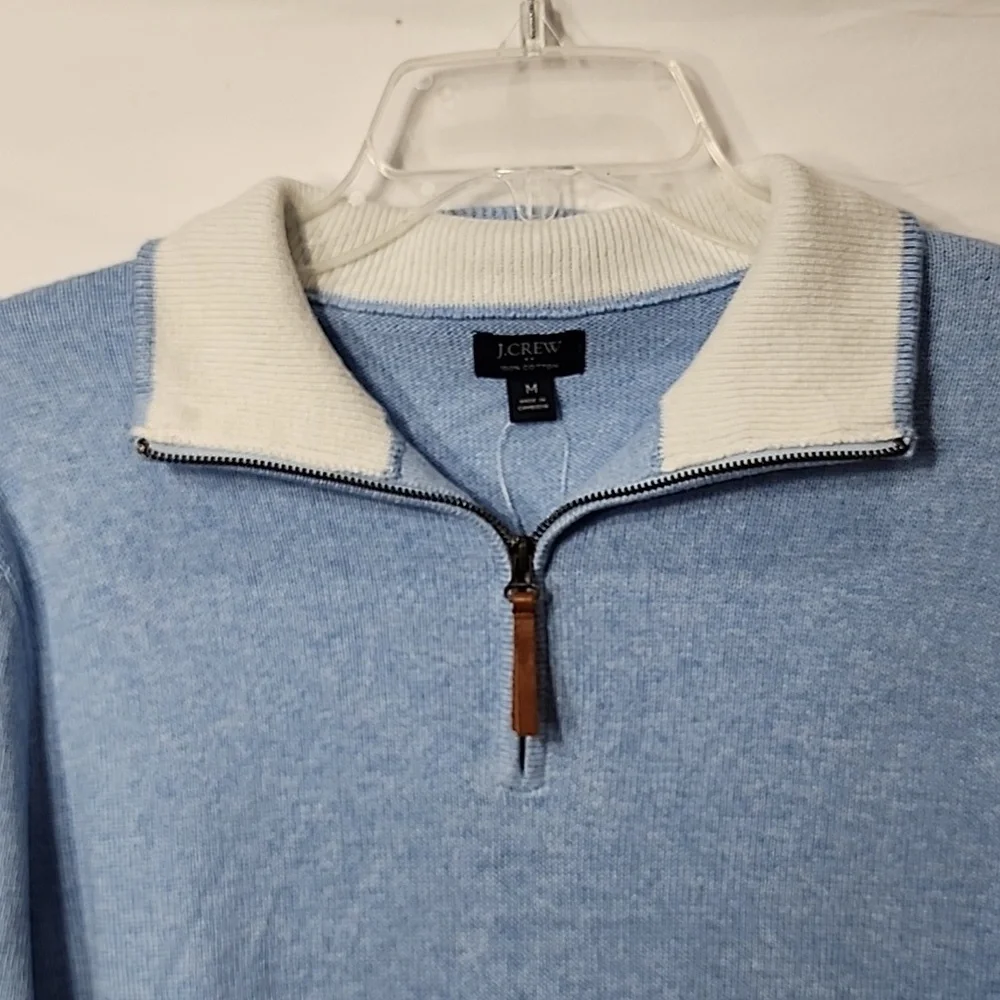 J.Crew Men's 1/4 Zipper Long Sleeve Tight Knit Sweater‎ Shirt Size M Cotton Blue